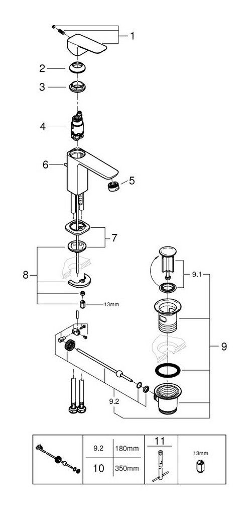 Grohe Waschtischarmatur Cubeo Einhand mit Zugstangen-Ablaufgarnitur S-Size - Chrom