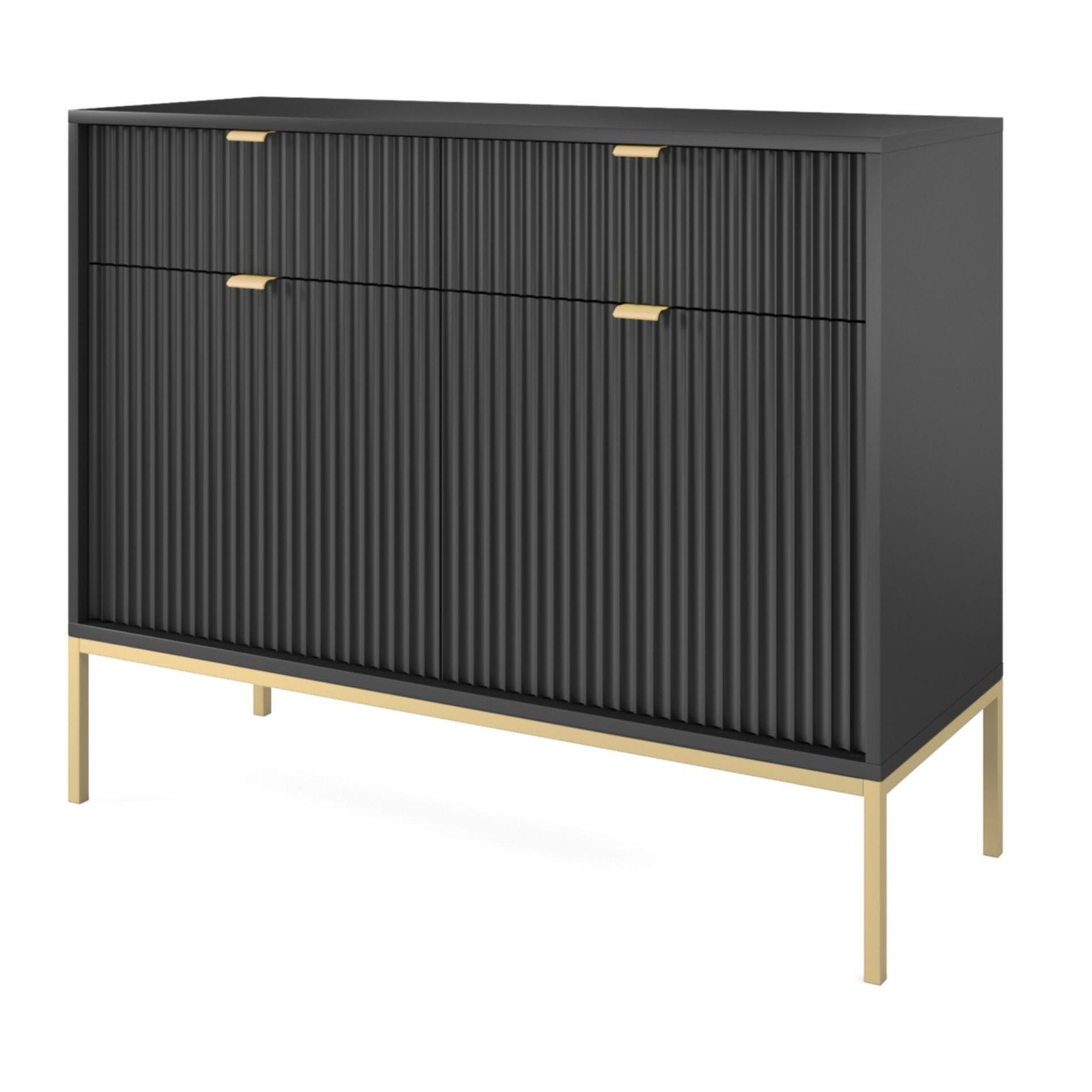 Selsey Sideboard VELLORE, 3-türig mit geriffelten Fronten und schwarzem ...