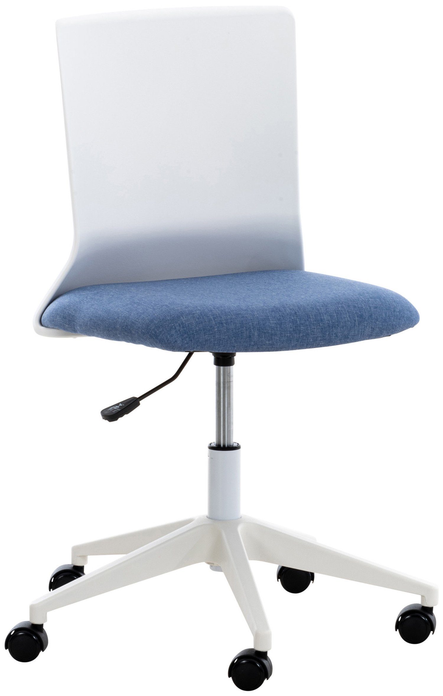 TPFLiving Bürostuhl Apollo mit bequemer Rückenlehne - höhenverstellbar und 360° drehbar (Schreibtischstuhl, Drehstuhl, Chefsessel, Bürostuhl XXL), Gestell: Kunststoff weiß - Sitzfläche: Stoff blau