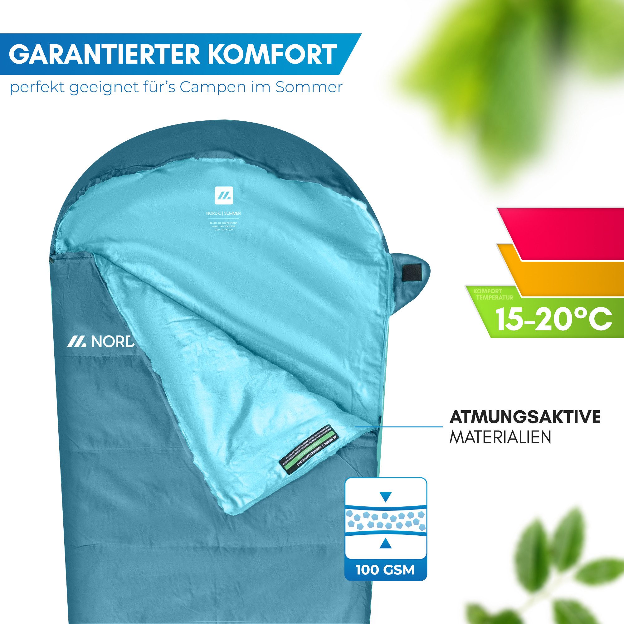 Nordmut Mumienschlafsack Sommerschlafsack Ultraleicht mit kleinem Packmaß [900g] – Bild 4 von 5