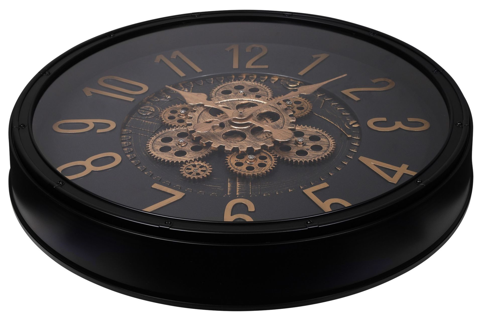 Hermann Jäckle Wanduhr Skelett 3099E 50,5 cm Industrial schwarz gold bewegliche Zahnräder