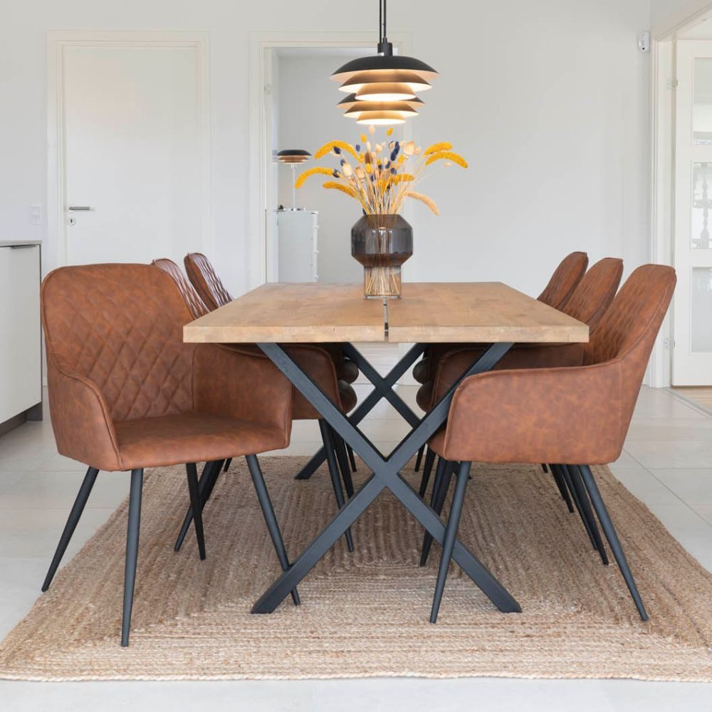 LebensWohnArt Stuhl 2er Set - Eleganter Stuhl BORA vintagebraun