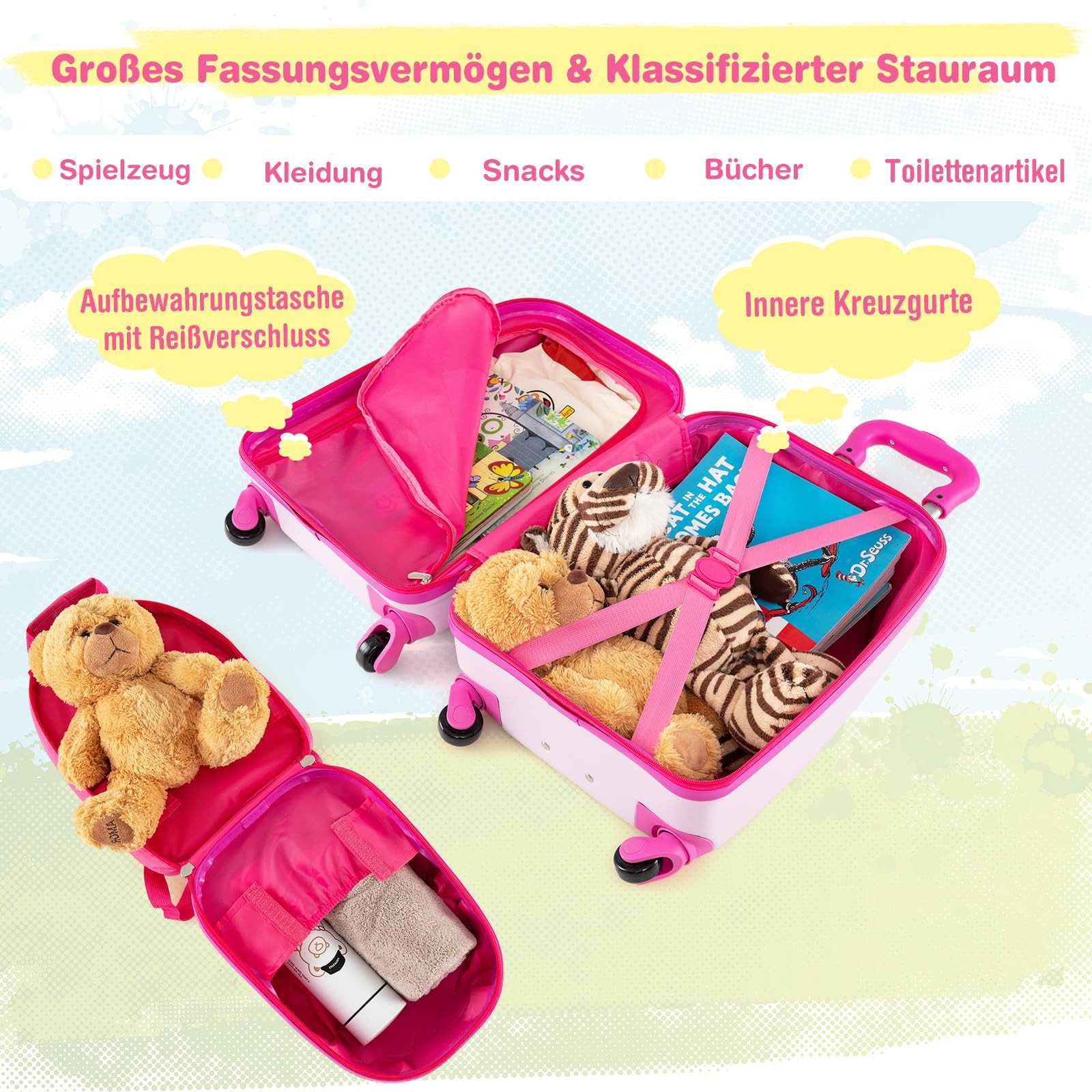 COSTWAY Kinderkoffer 12"+16" Kindertrolley mit Rucksack