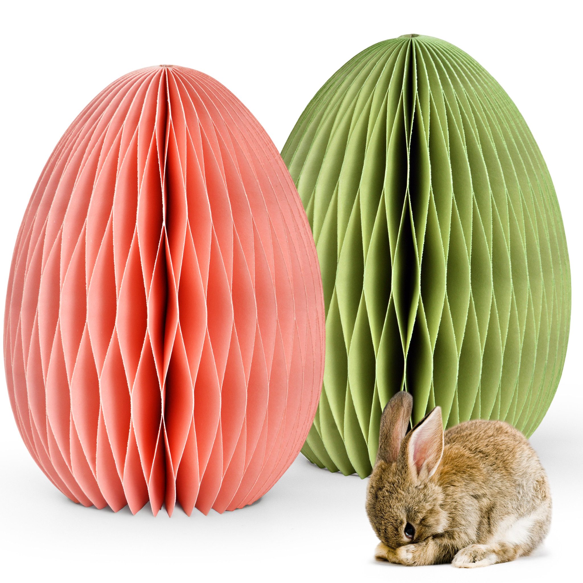 matches21 HOME & HOBBY Dekofigur Osterdeko Ostereier zum Hinstellen rosa grün Set Dekofiguren (2 St), Ø 11 x 15 cm als Frühlingsdeko aus Papier