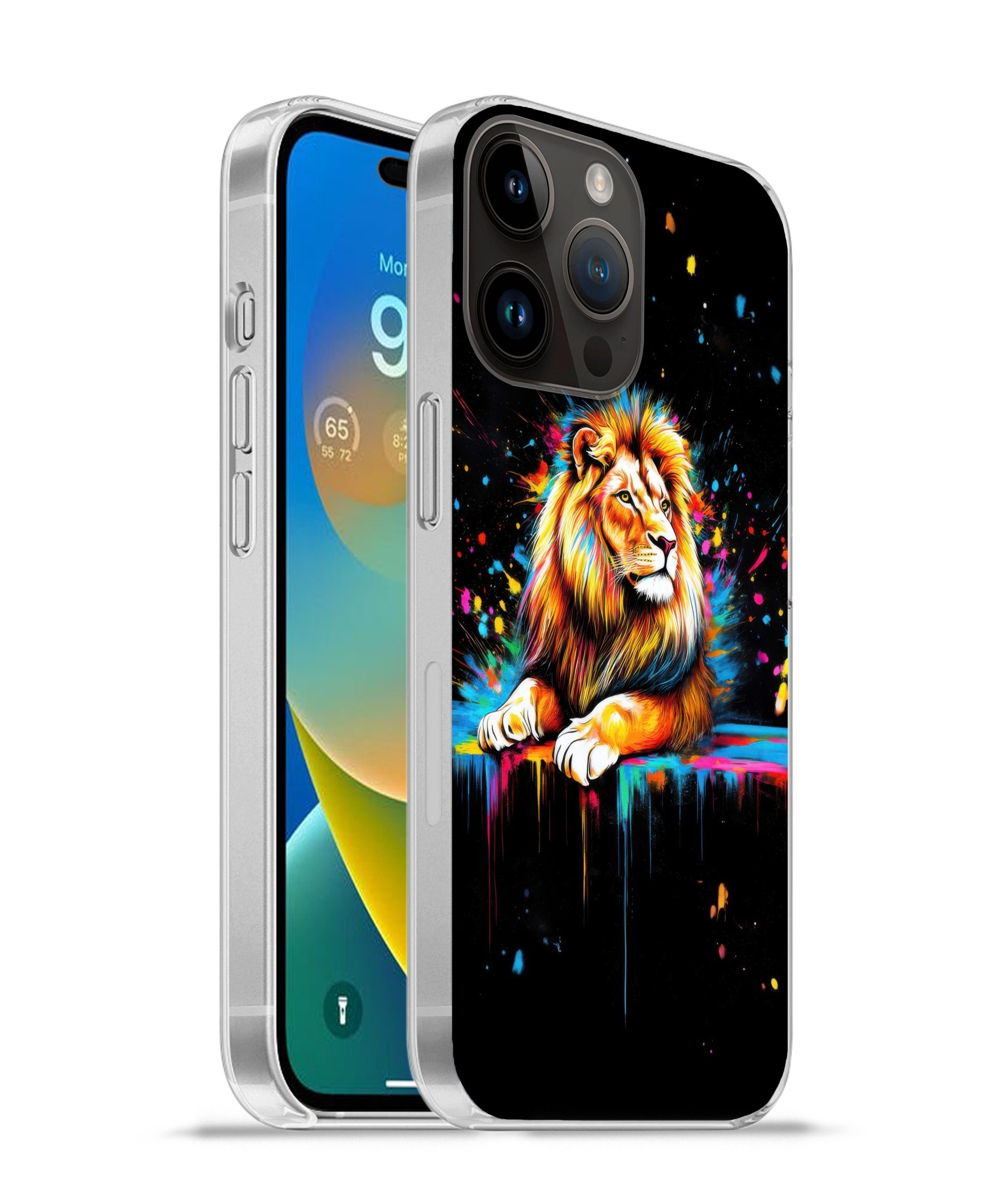 MuchoWow Handyhülle für Apple iPhone 14 Pro Löwe - Bunt - Spritzer, Smartphone-Bumper, Print, Handy Schutzhülle Dünn