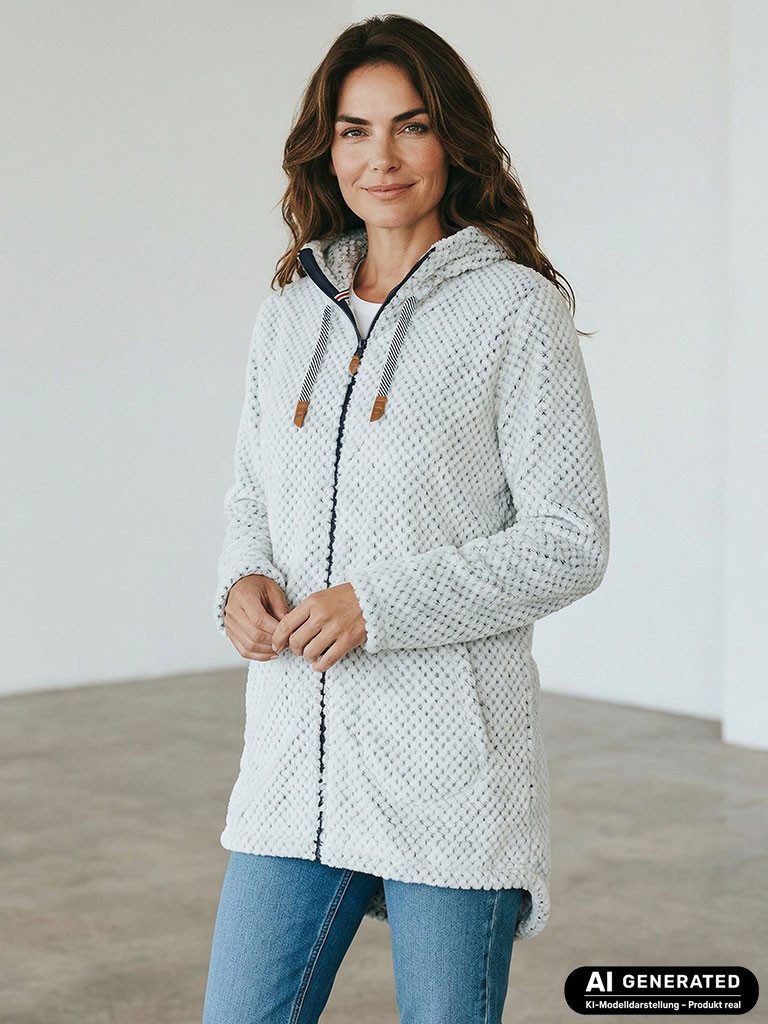 modAS Strickfleecejacke 40614 Damen Fleecemantel in lockerer Optik - Fleecejacke maritime Details