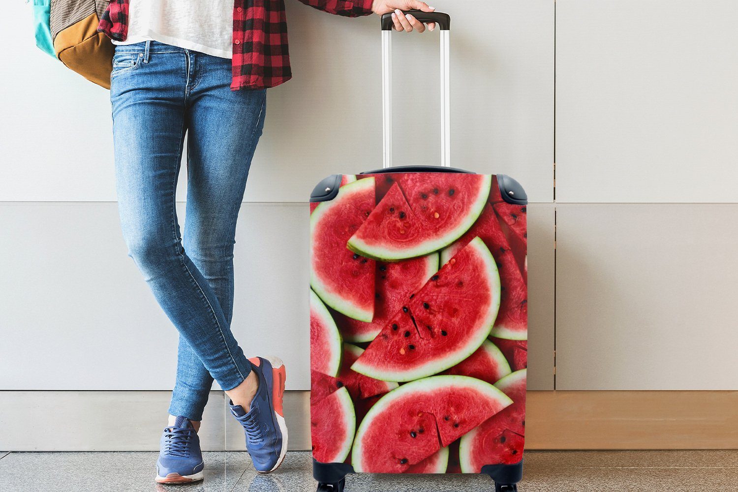 Rollen, Handgepäckkoffer mit - - rollen, Trolley, Reisekoffer Reisetasche Obst MuchoWow Ferien, Handgepäck 4 Rot, Wassermelone für