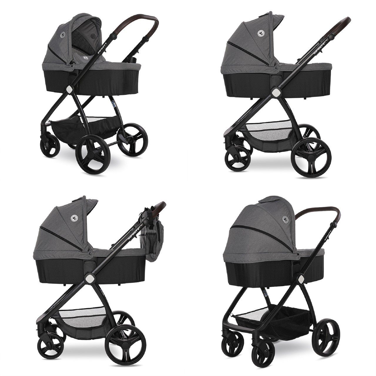 grau/schwarz Kombi-Kinderwagen Lorelli Sportsitz 3in1, Infinity Kombikinderwagen 22kg Babyschale Babywanne bis