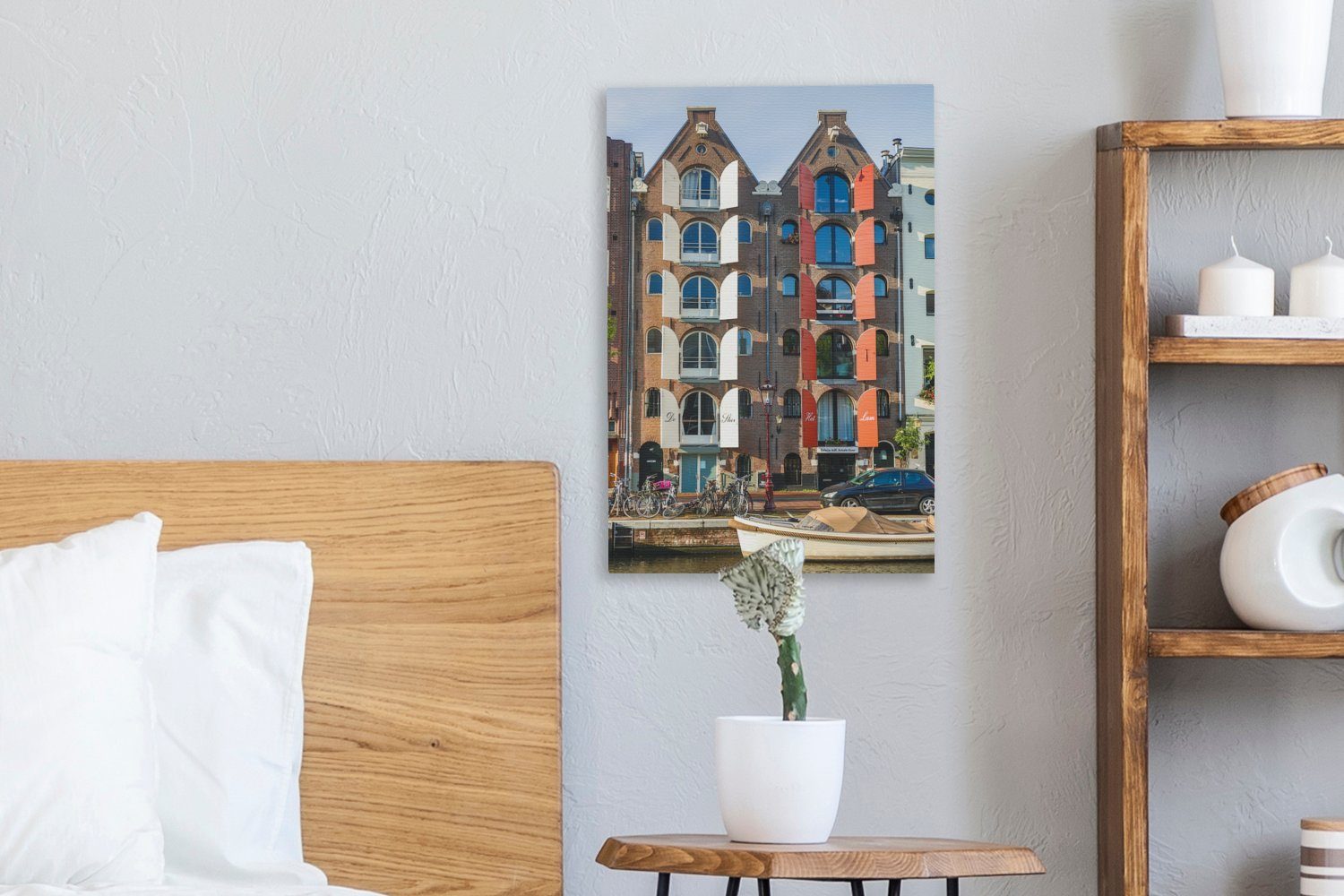 OneMillionCanvasses® Gemälde, (1 Haus cm Leinwandbild inkl. St), Amsterdam fertig Leinwandbild Zackenaufhänger, - bespannt 20x30 Architektur, -
