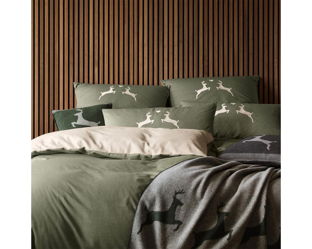 Elegante Bettwäsche Alpenchic Hirsche, Flanell, 2 teilig