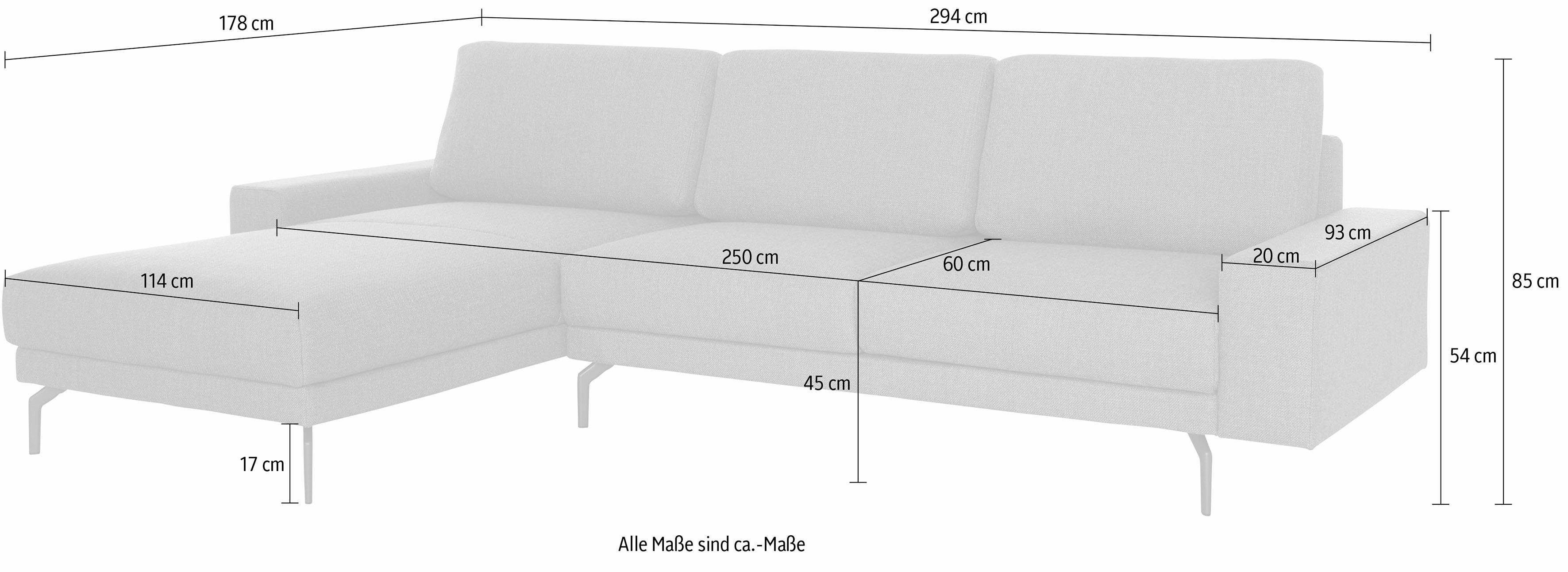 umbragrau, sofa breit hs.450, in Armlehne hülsta 294 Alugussfüße Ecksofa cm Breite niedrig, und