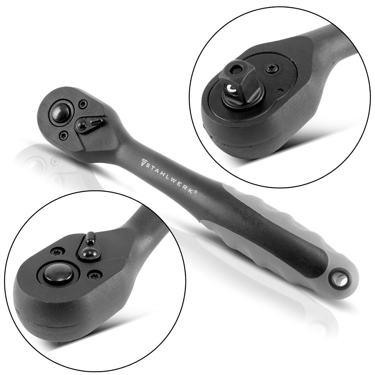 STAHLWERK Drehmomentschlüssel 3/8 Zoll Profi-Umschaltknarre Chrom Vanadium Stahl (Packung, 1 St), Chrom-Vanadium Stahl von STAHLWERK