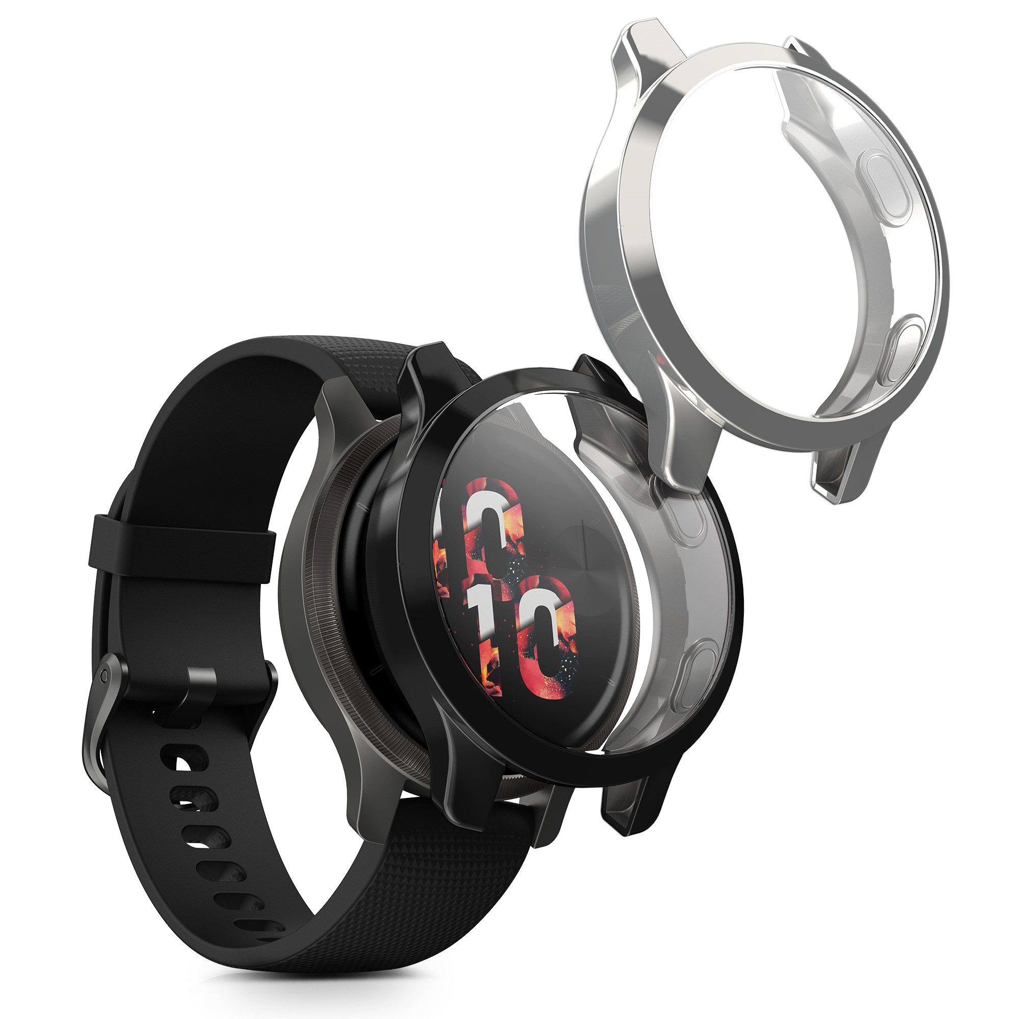 kwmobile Smartwatch-Hülle 2x Silikon Hülle für Garmin Garmin Venu 2S / vivoactive 4S, Schutzhülle Fullbody Display Cover Set aus Silikon