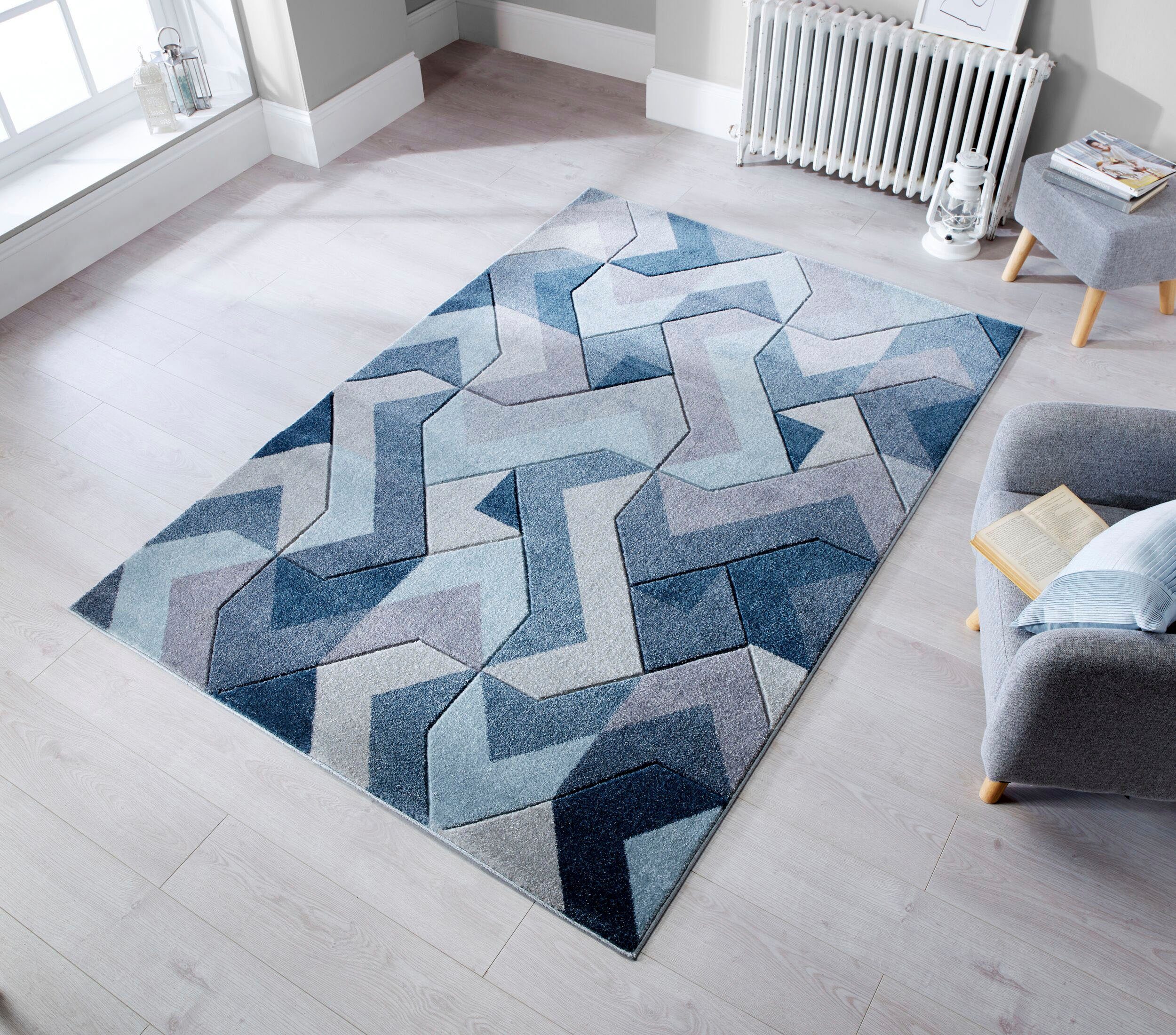 Teppich AURORA, FLAIR RUGS, rechteckig, Höhe: 11 mm, Handgeschnitzt blau | Kurzflor-Teppiche