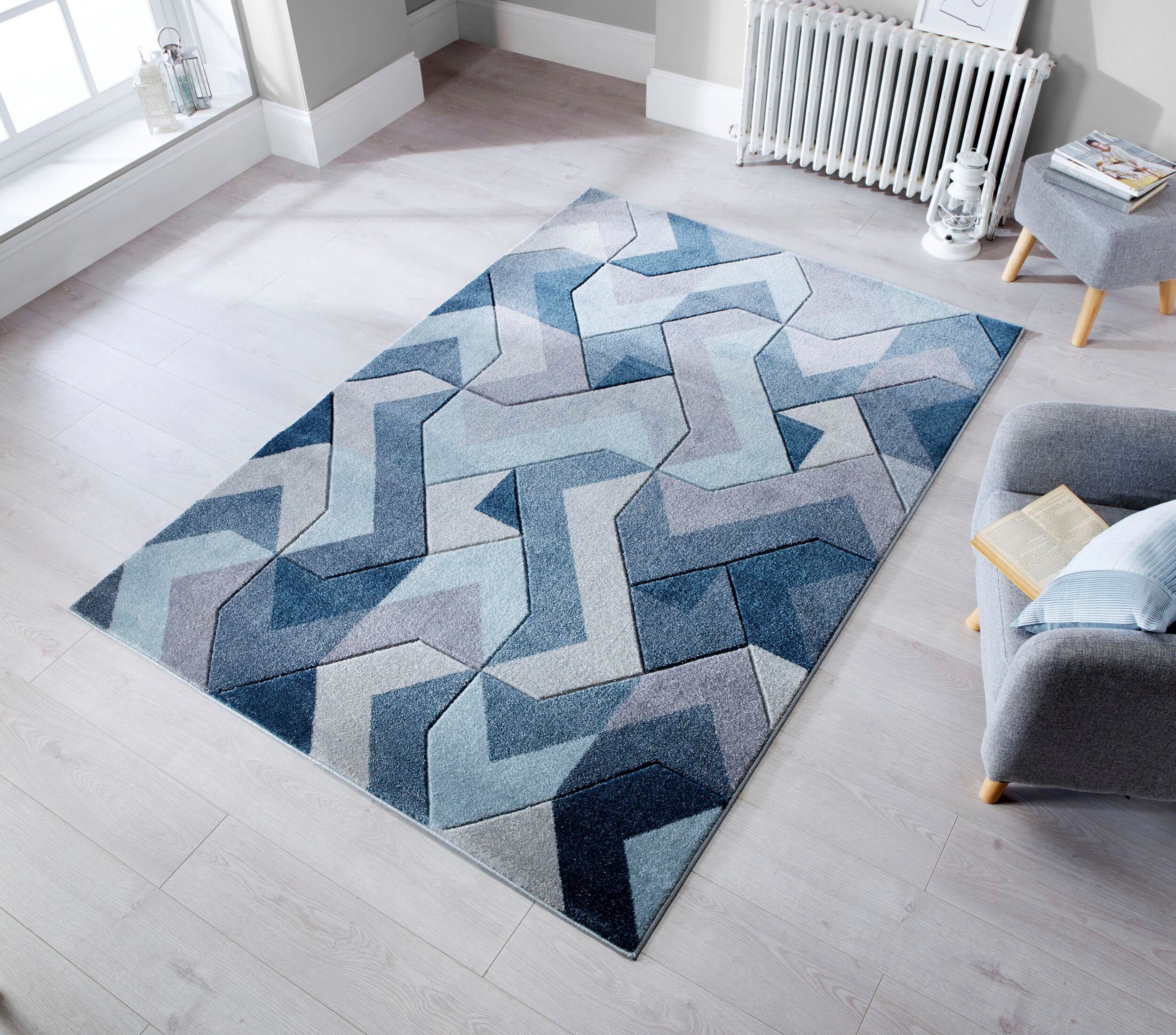 Teppich AURORA, FLAIR RUGS, rechteckig, Höhe: 11 mm, Handgeschnitzt blau