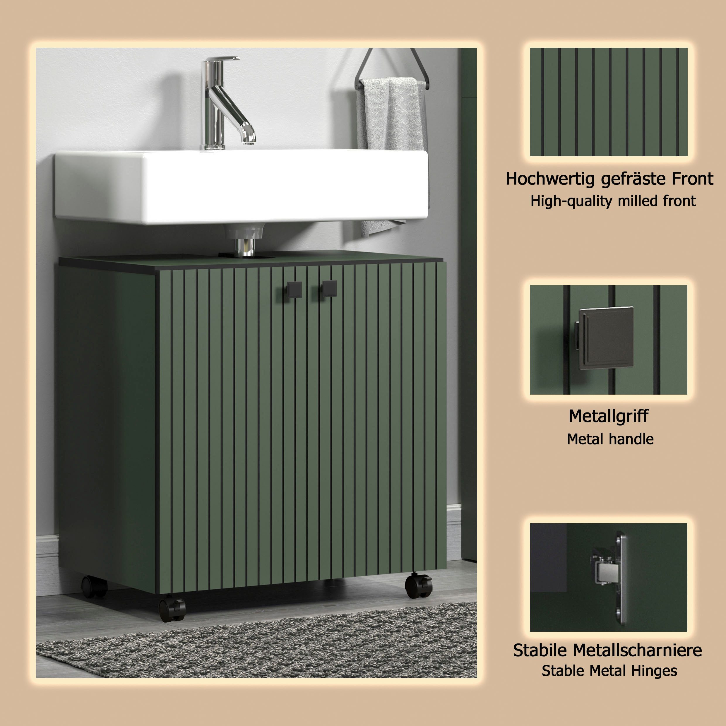 welltime Waschbeckenunterschrank Amrum Waschtisch auf Rollen - (B/T/H) wahlweise 60-80/42/64 cm