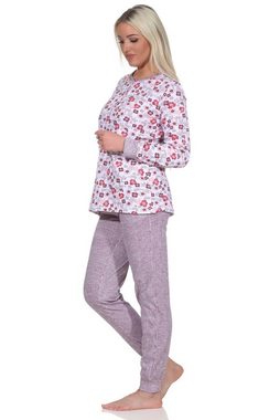 Normann Pyjama Damen Schlafanzug mit Bündchen, Pyjama Hose in feiner Streifenoptik
