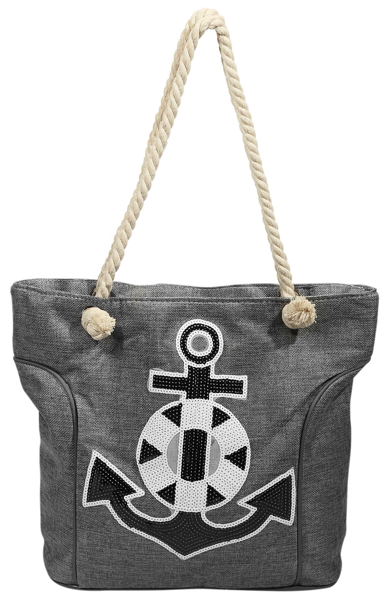 Strandtasche XXL - Pailletten Anker - Maritim