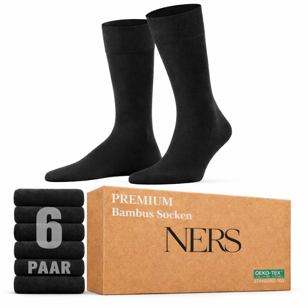 NERS Basicsocken 6 Paar Socken aus Bambus Damen & Herren, ohne Naht, Komfortbund (6-Paar) Premium Bambussocken Atmungsaktiv, & Weich, Geschenkbox