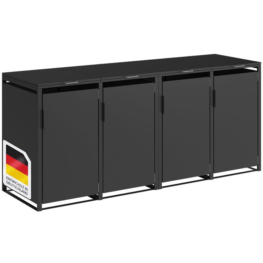 STEELSØN Mülltonnenbox Thoria 240L aus verzinktem Stahl (Graphitschwarz, verfügbar mit 1, 2, 3, 4, oder 5 Türen), Für 4 Tonnen
