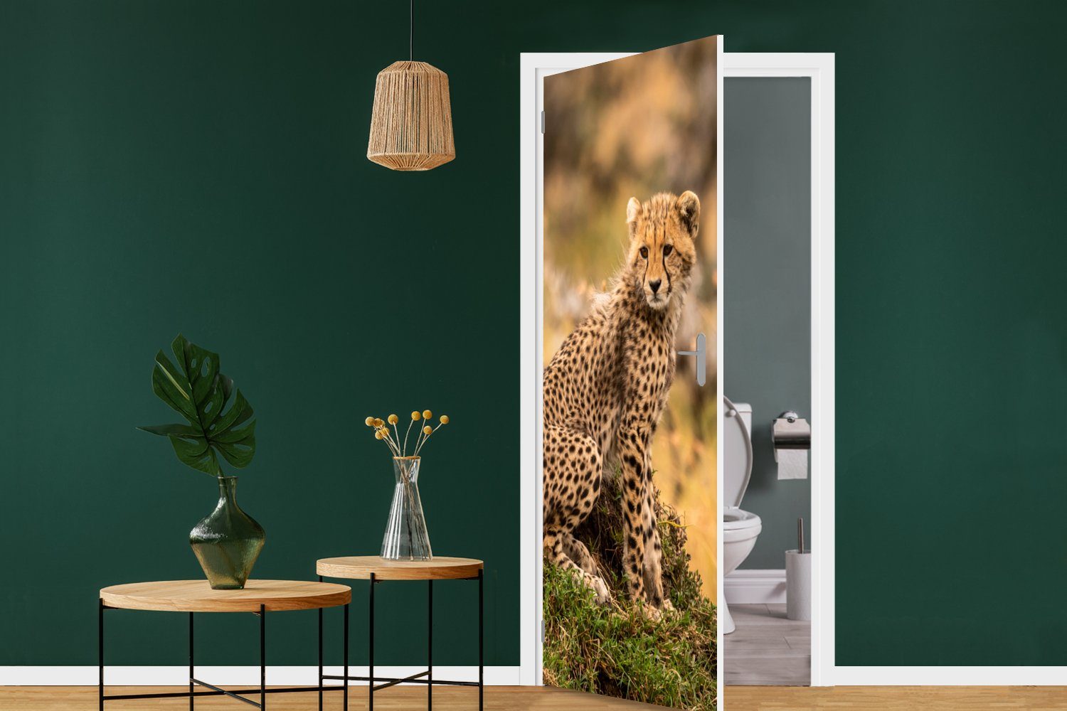Türaufkleber, St), Leopard (1 Tür, cm 75x205 - Matt, Tier, Wald Türtapete MuchoWow - bedruckt, Fototapete für