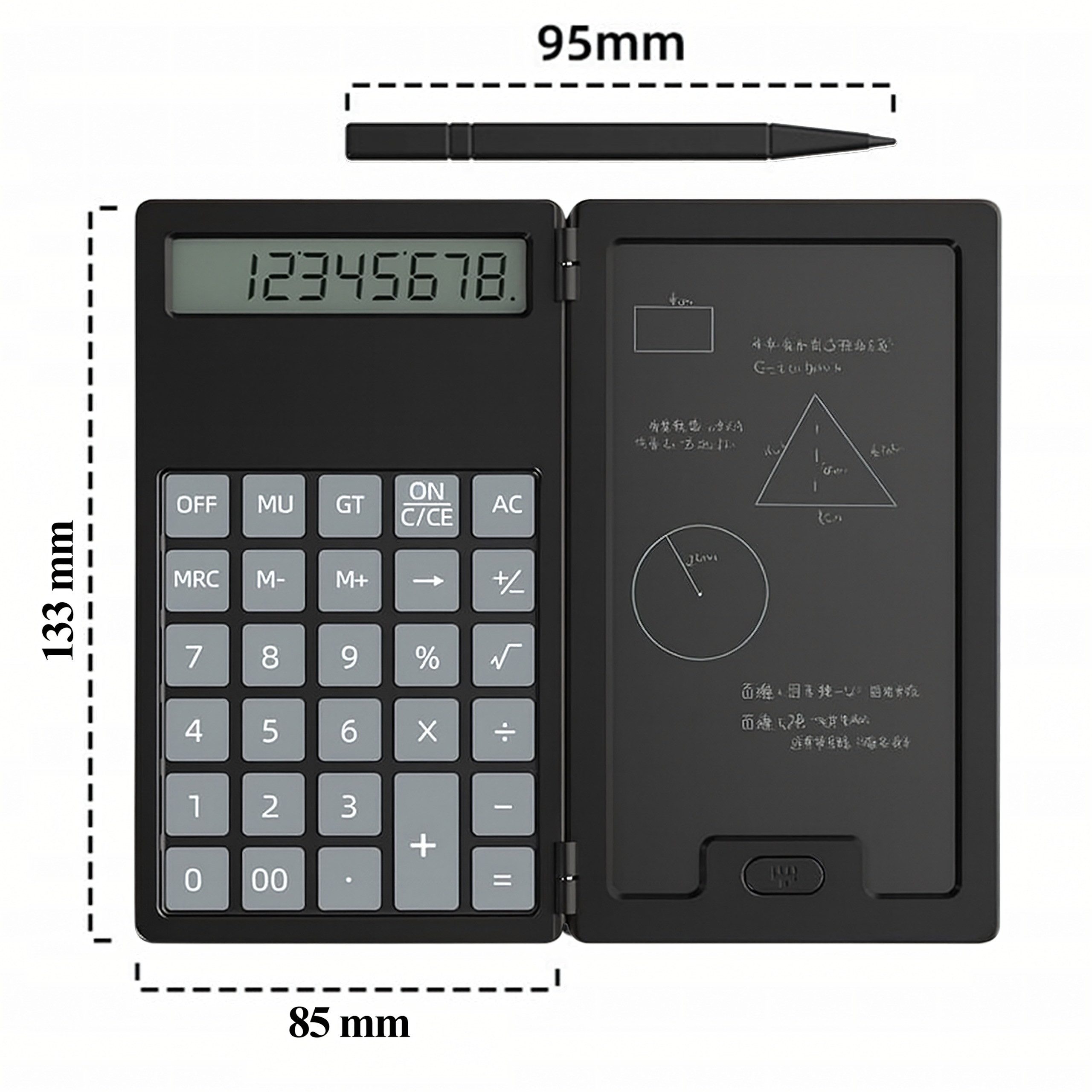 Realb2b Taschenrechner Taschenrechner 2in1 mit Notizfunktion LCD Rechner mit Stift, LCD Display Notizfeld Stift klappbar kompakt Batterie Rechner