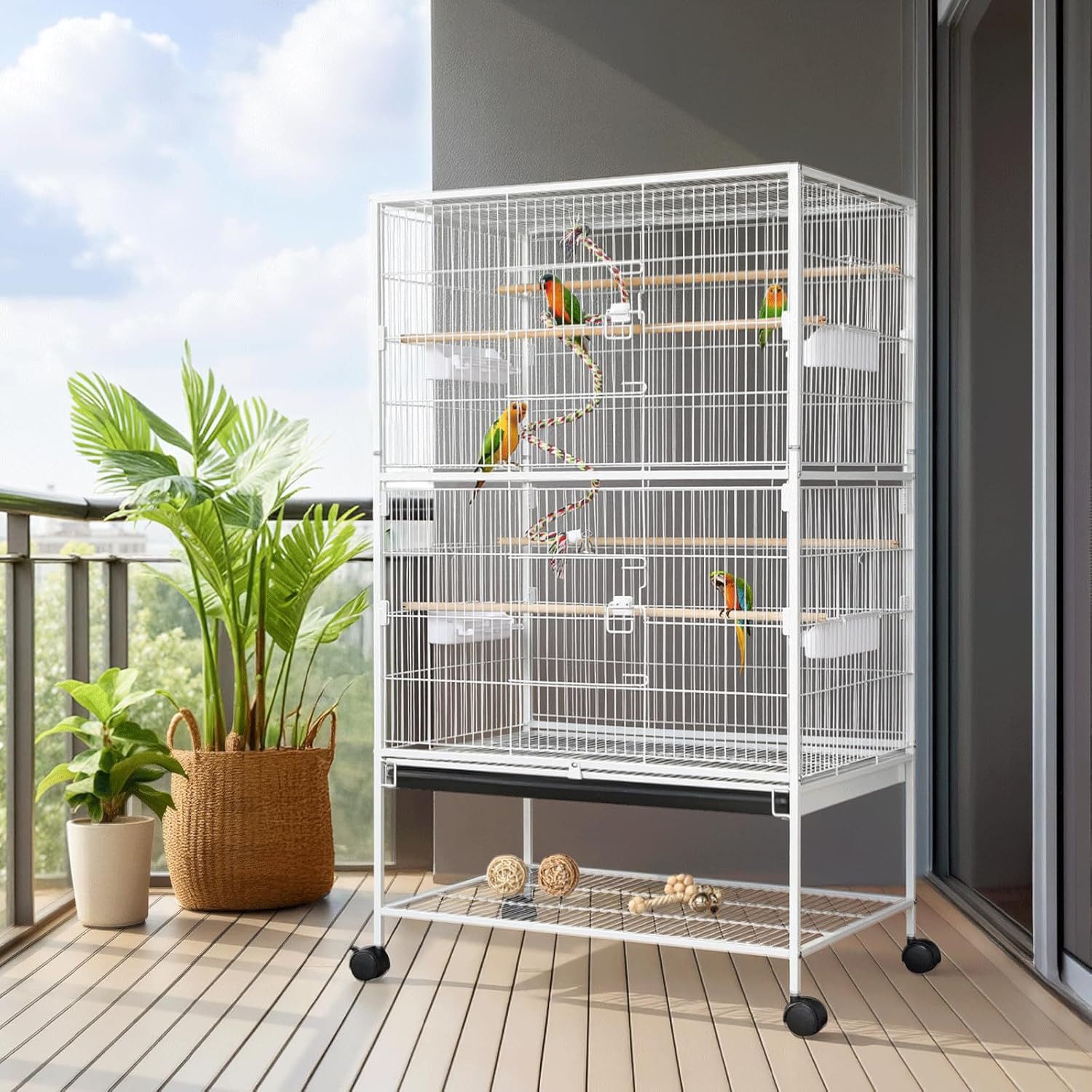TLGREEN Vogelkäfig groß, Vogelvoliere 132cm, Metall Vogelkäfig, Vogelkäfige für wellensittiche mit spielzeug