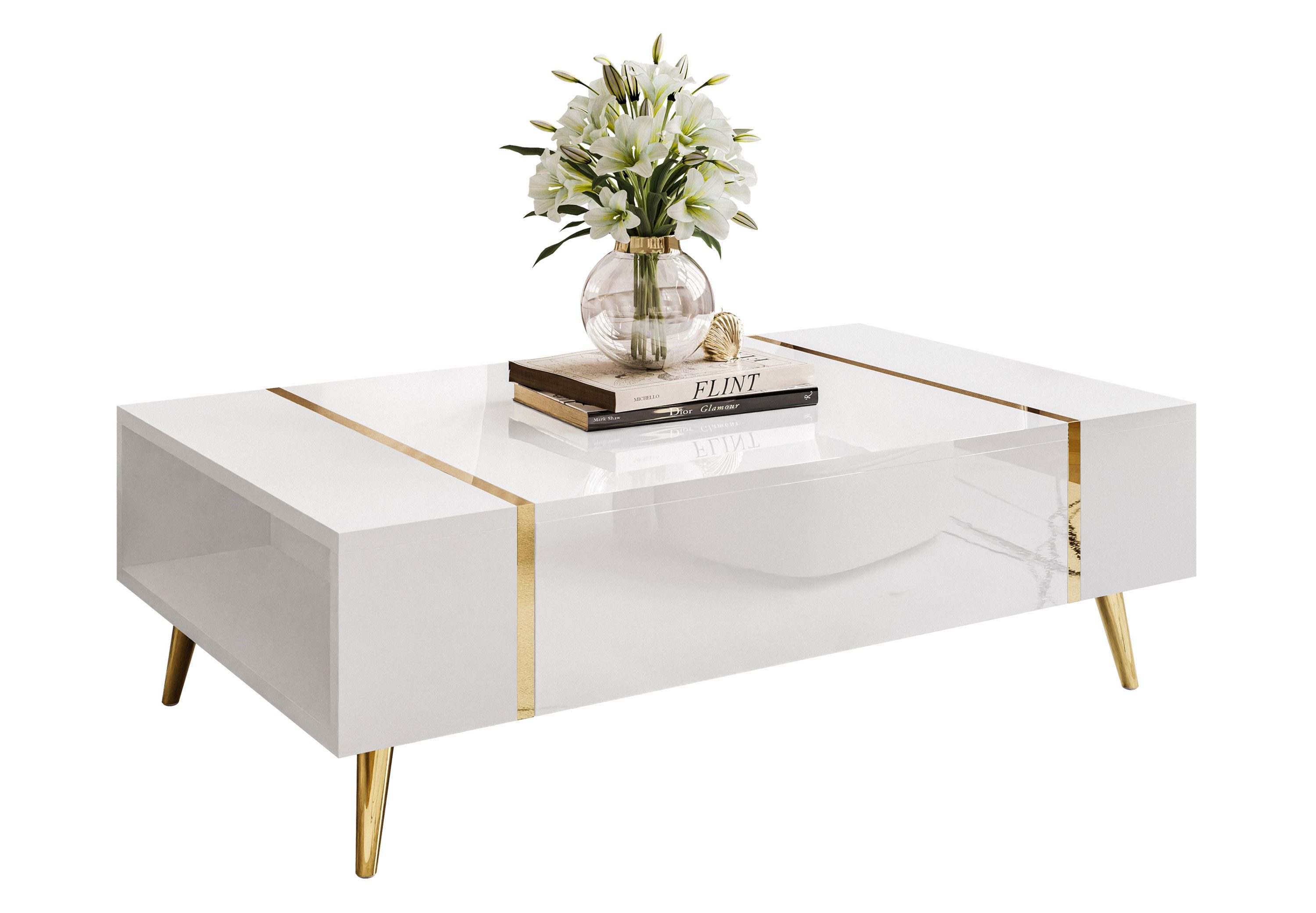 Lookway Couchtisch ONYX auf goldenen Beinen Hochglanz günstig online kaufen