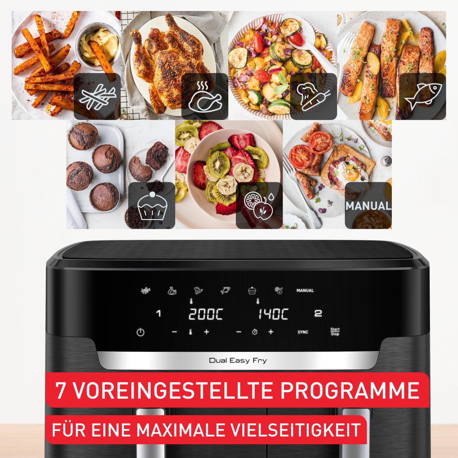 Tefal Heißluftfritteuse Dual Easy Fry XXL, 2 Schubladen mit gesamt 11L Kapazität, 7 Programme, MyTefal App, 2700 W, Heissluftfritteuse Doppelkammer, energie- &  – Bild 5 von 5