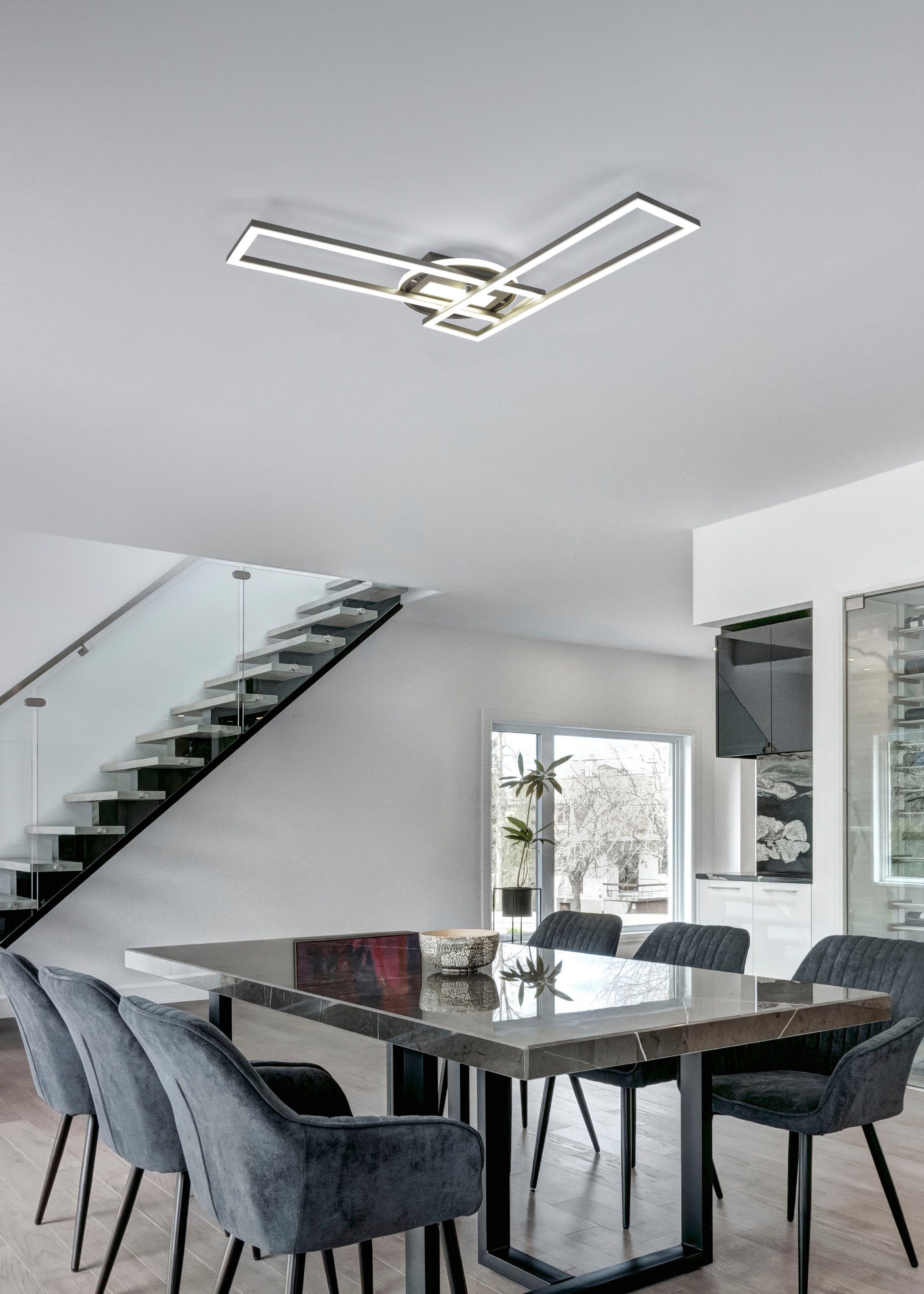 Reality Leuchten LED Deckenleuchte Twister, CCT - über Fernbedienung, Dimmfunktion, Farbwechsel, LED fest integriert, warmweiß - kaltweiß, Deckenlampe 4500 Lumen Lichtfarbe einstellbar Fernbedienung Memory