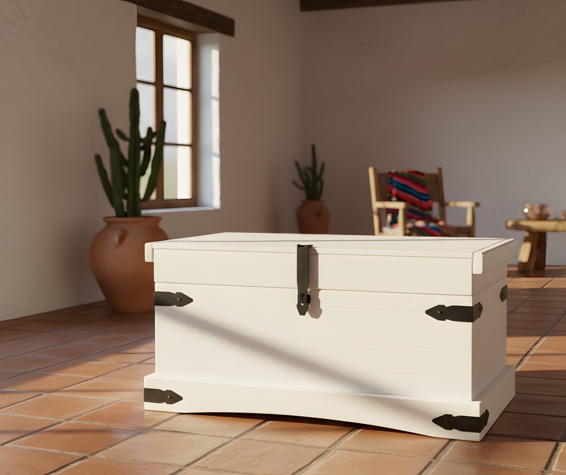 ebuy24 Truhe New Mexico Truhe Breite 92 cm, Höhe 45 cm weiss/Wa