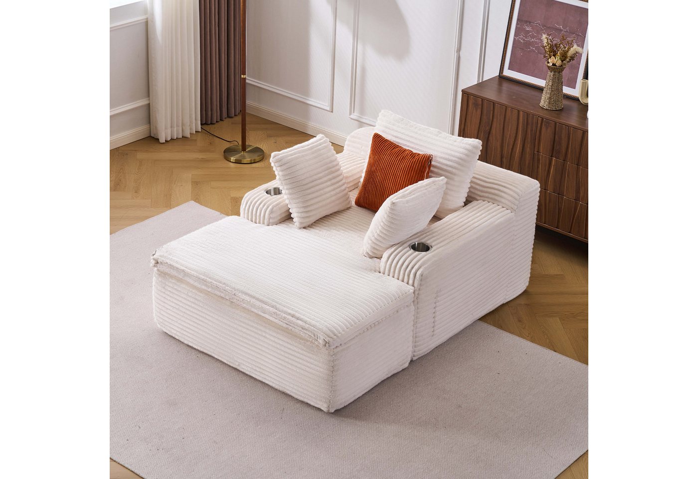 Sinaopus Sofa Sofas Wohnzimmer Schlafsofa Couch klein aus Cord Relaxsofa, Weich gepolstert, mit Federkern, Kissen & Getränkehaltern