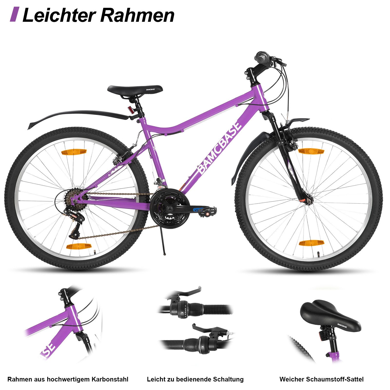 HILAND Mountainbike 26 Zoll Damen bike, robust und langlebig, Studenten-Pendlerrad, Mit 18-Gang, Doppel-V-Bremsen, Schutzblechen, für Frauen konzipiert