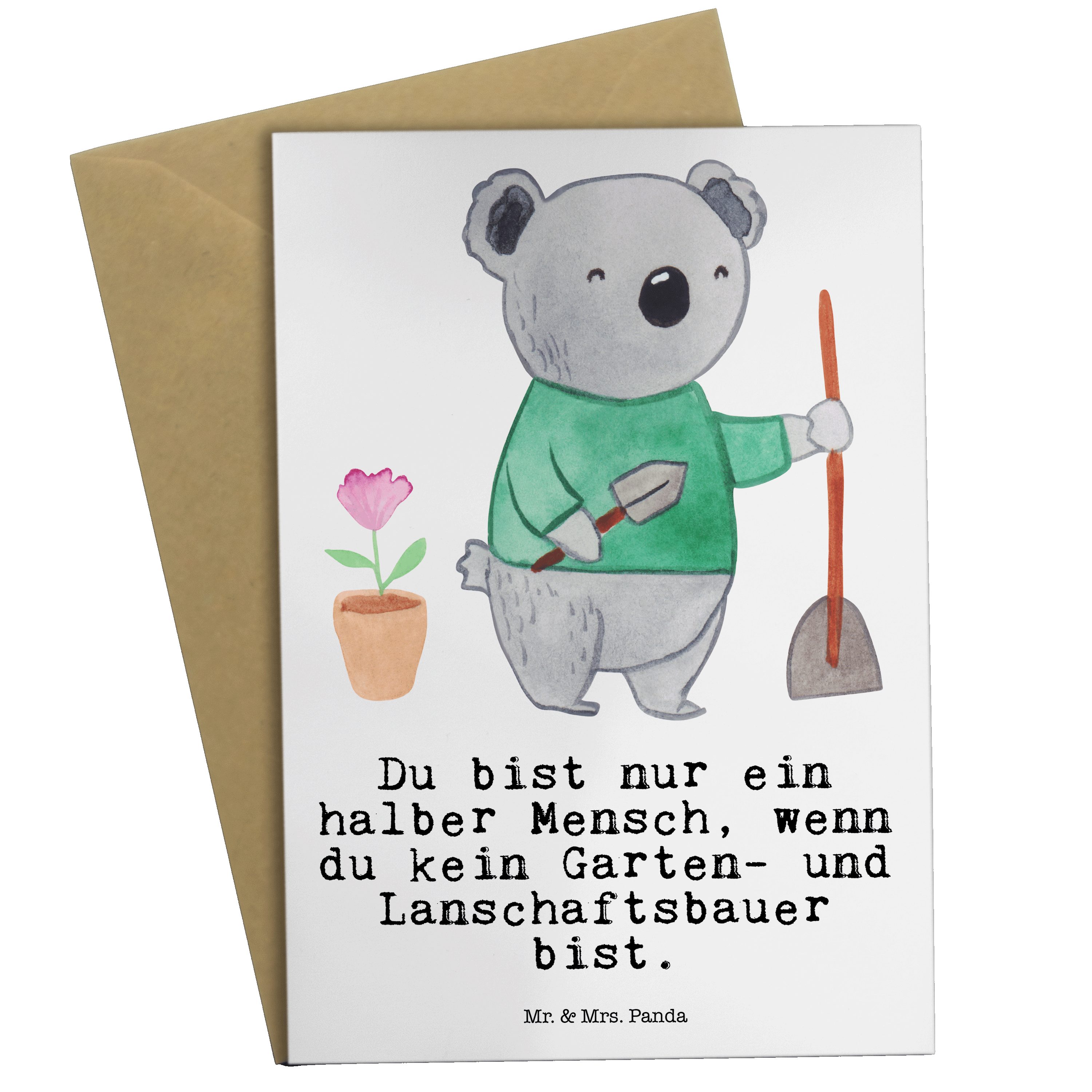Mr. & Mrs. Panda Grußkarte »Garten und Landschaftsbauer mit Herz