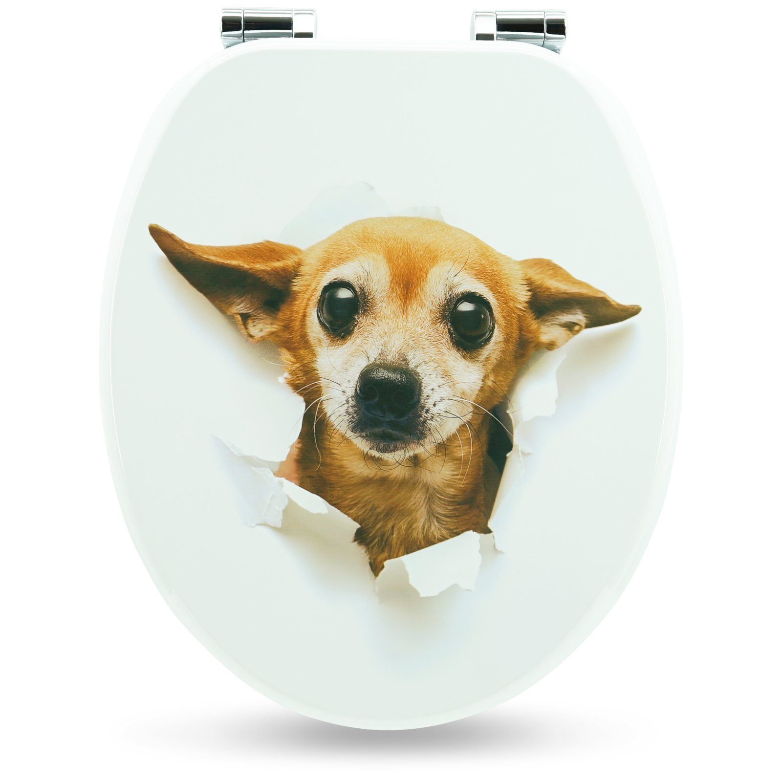 Sanfino WC-Sitz "Chihuahua" Premium Toilettendeckel mit Absenkautomatik aus Holz, mit schönem Hunde-Motiv, hohem Sitzkomfort, einfache Montage