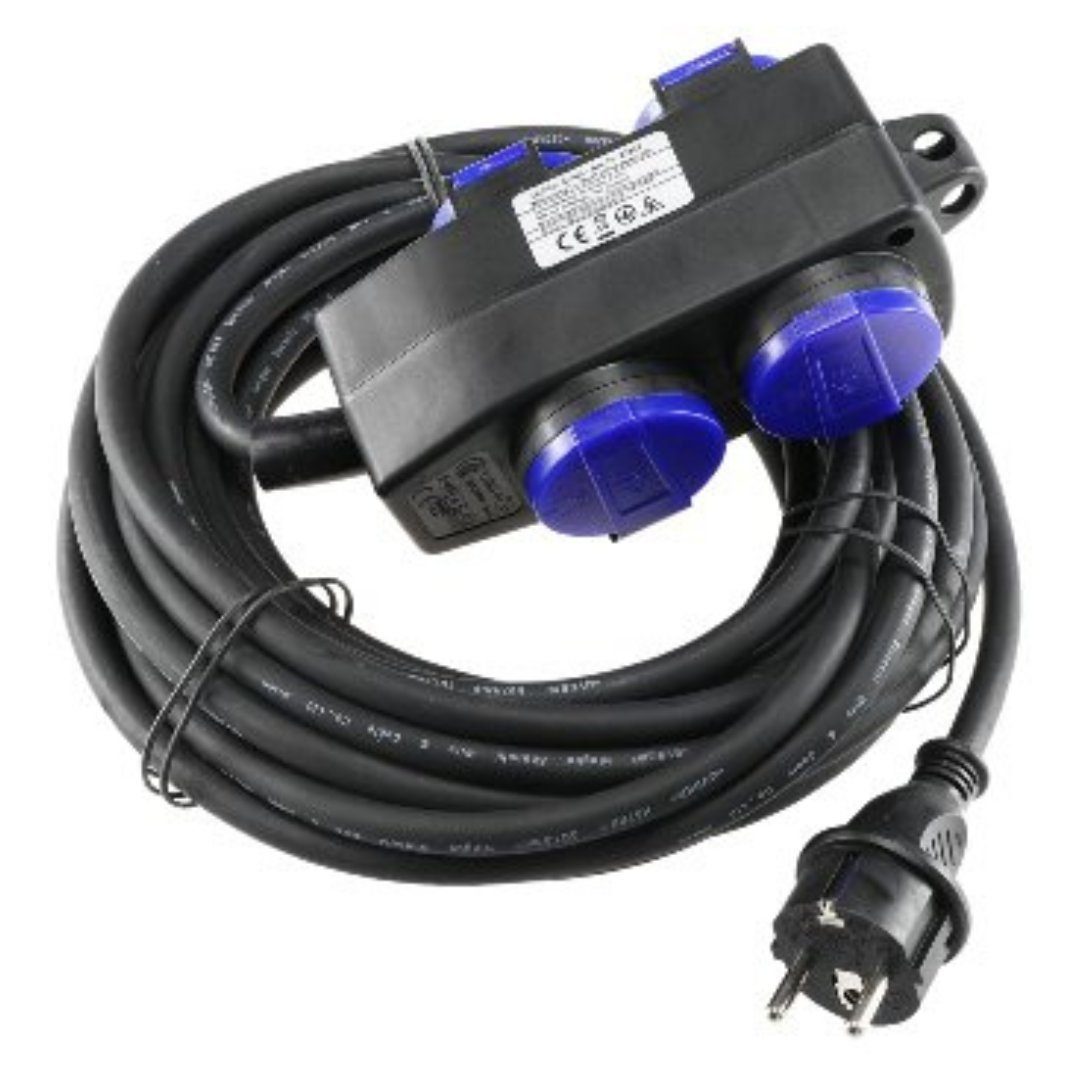 ChiliTec Gartensteckdose Stromverteiler 4-fach 10m Kabel IP44, mit Aufhänger, H07RN-F 3G1,5mm²