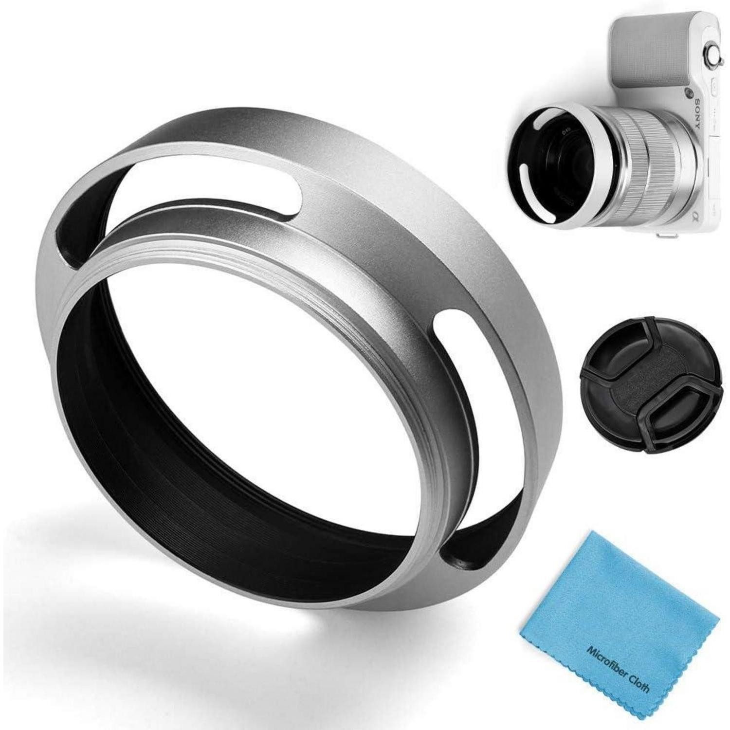 LuxusKollektion Gegenlichtblende Metall Objektivdeckel Universal Kamera 52mm Silber Gegenlichtblende