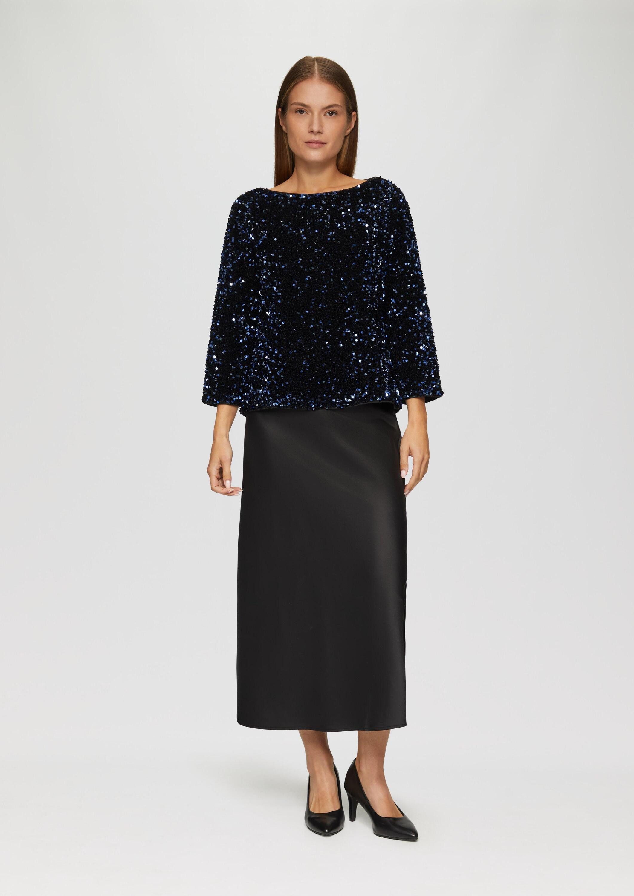 s.Oliver Kurzarmbluse Bluse Samtbluse mit Pailletten-Besatz günstig online kaufen