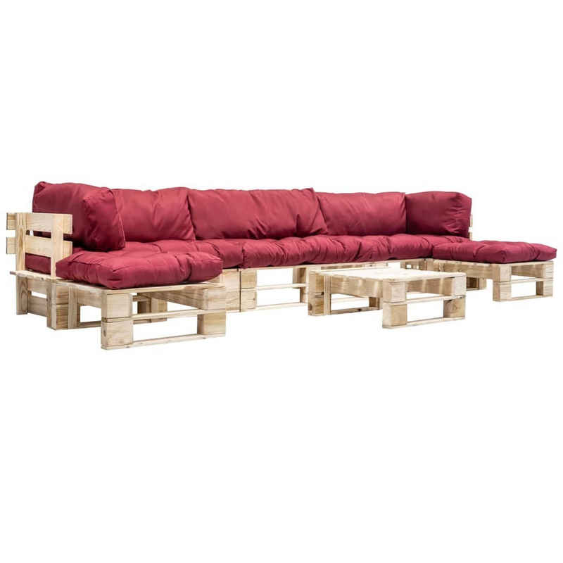 vidaXL Gartenlounge-Set 6-tlg. Paletten-Lounge-Set mit Kissen in Rot Holz, (6-tlg)
