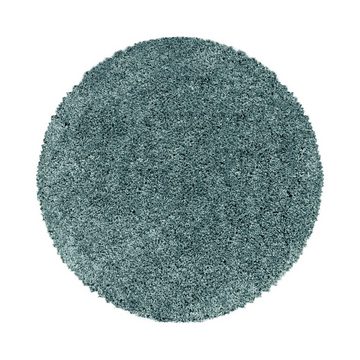 Teppich Unicolor - Einfarbig, Teppium, Rund, Höhe: 30 mm, Teppich Wohnzimmer Shaggy Einfarbig Blau Modern Flauschig Weiche
