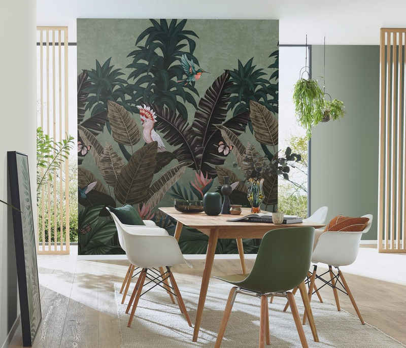 Newroom Vliestapete, [ 1,5 x 2,7 m ] großzügiges Motiv - kein wiederkehrendes Muster - Fototapete Wandbild Dschungel Palmen Blätter Made in Germany