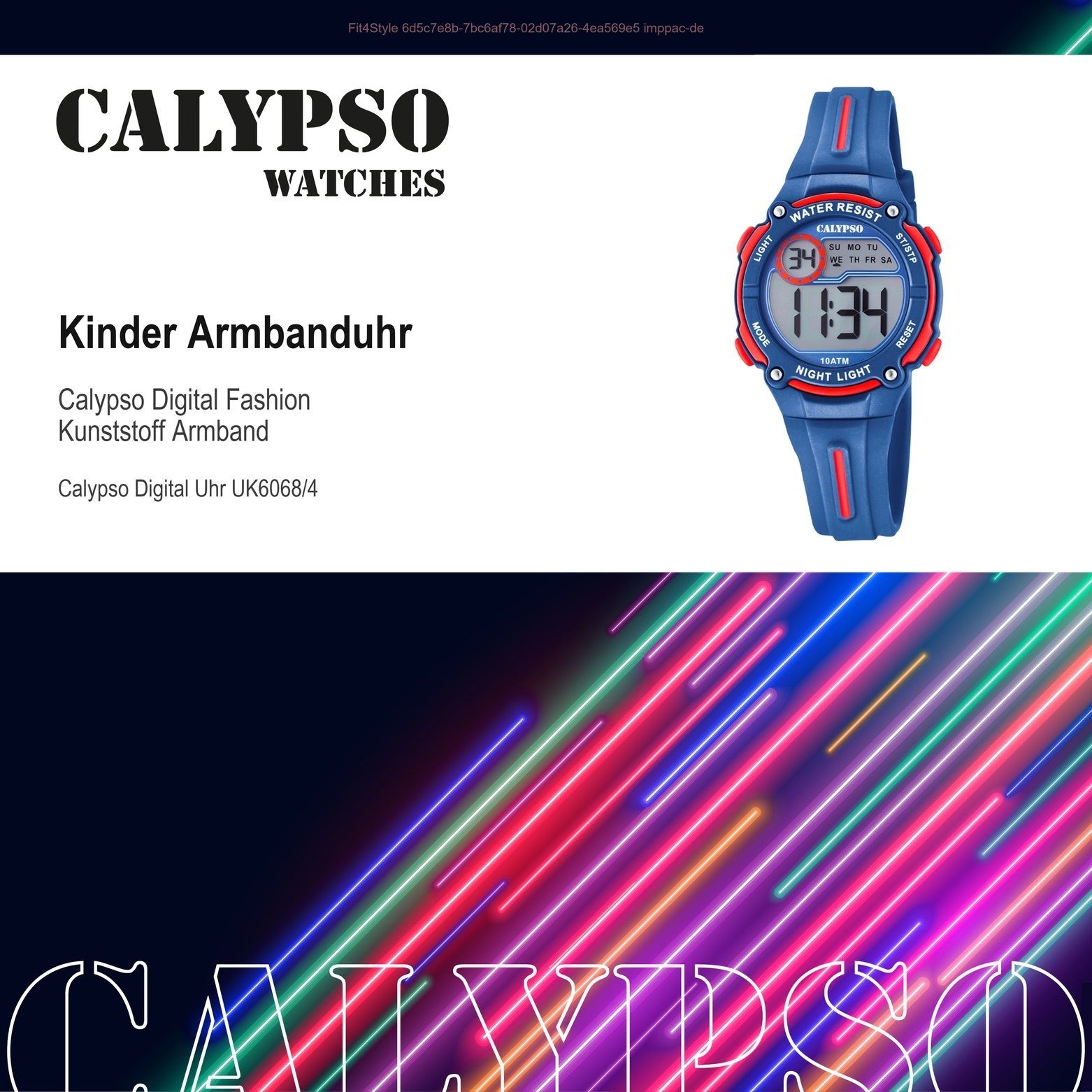 K6068/4 Kinder Digitaluhr Uhr Kunststoff, Kunststoffband, PURarmband dunkelblau, Calypso CALYPSO Armbanduhr Kinder Fashion WATCHES rund,