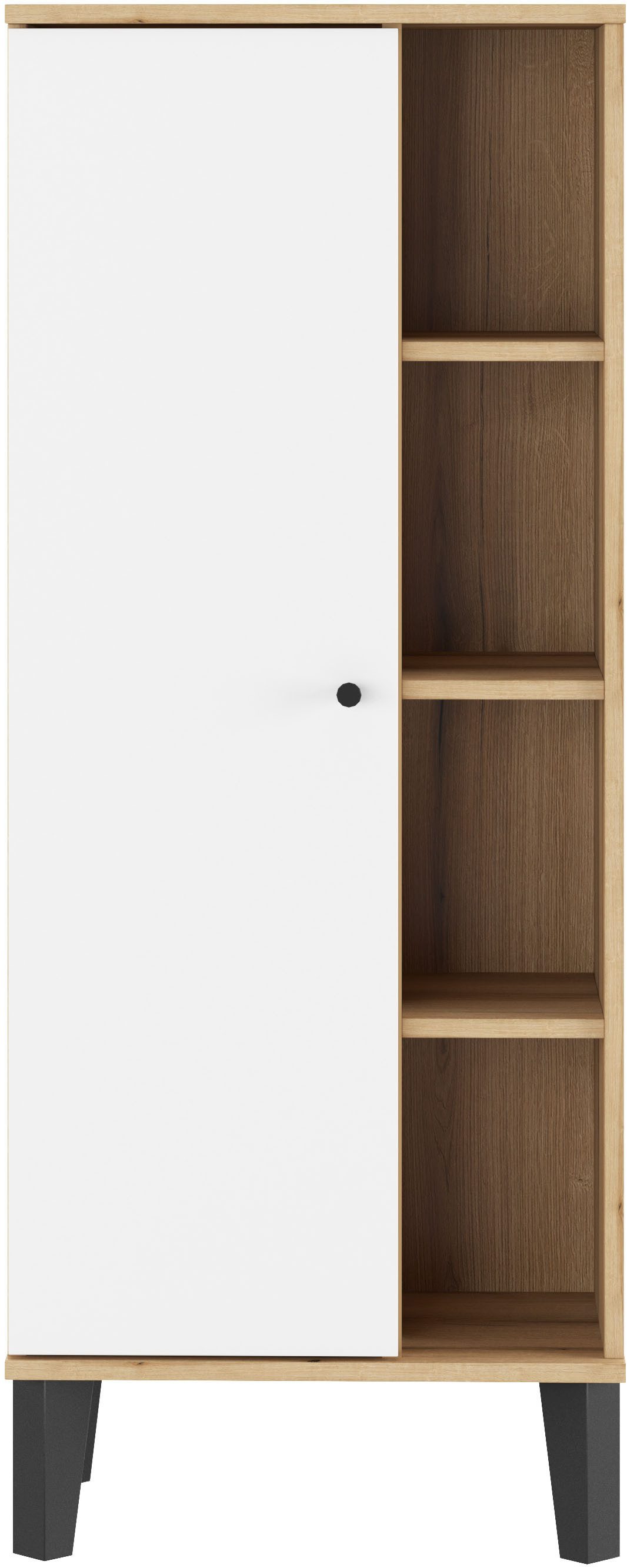 Home affaire Stauraumschrank Oslo, Badschrank mit Knopfgriff, Hochschrank im skandinavischen Design in der Türfarbe Weiß oder Grau verfügbar, ausreichend Stauraum