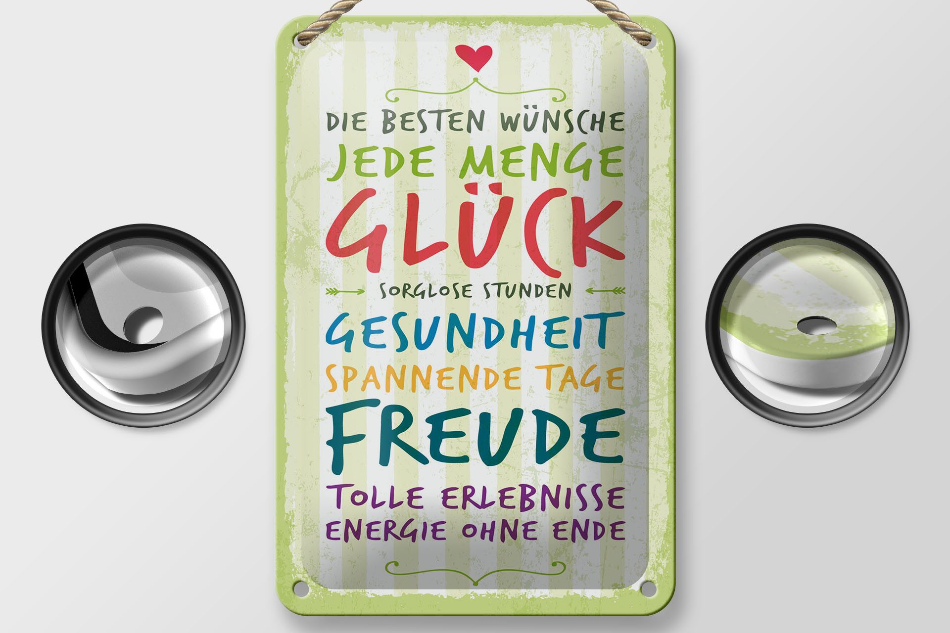 Femer GmbH Metallschild Spruch 30x40 cm Die besten Wünsche jede Menge Glück, (1 St), gewölbte Oberfläche, abgerundete Ecken, umgeschlagene Kanten