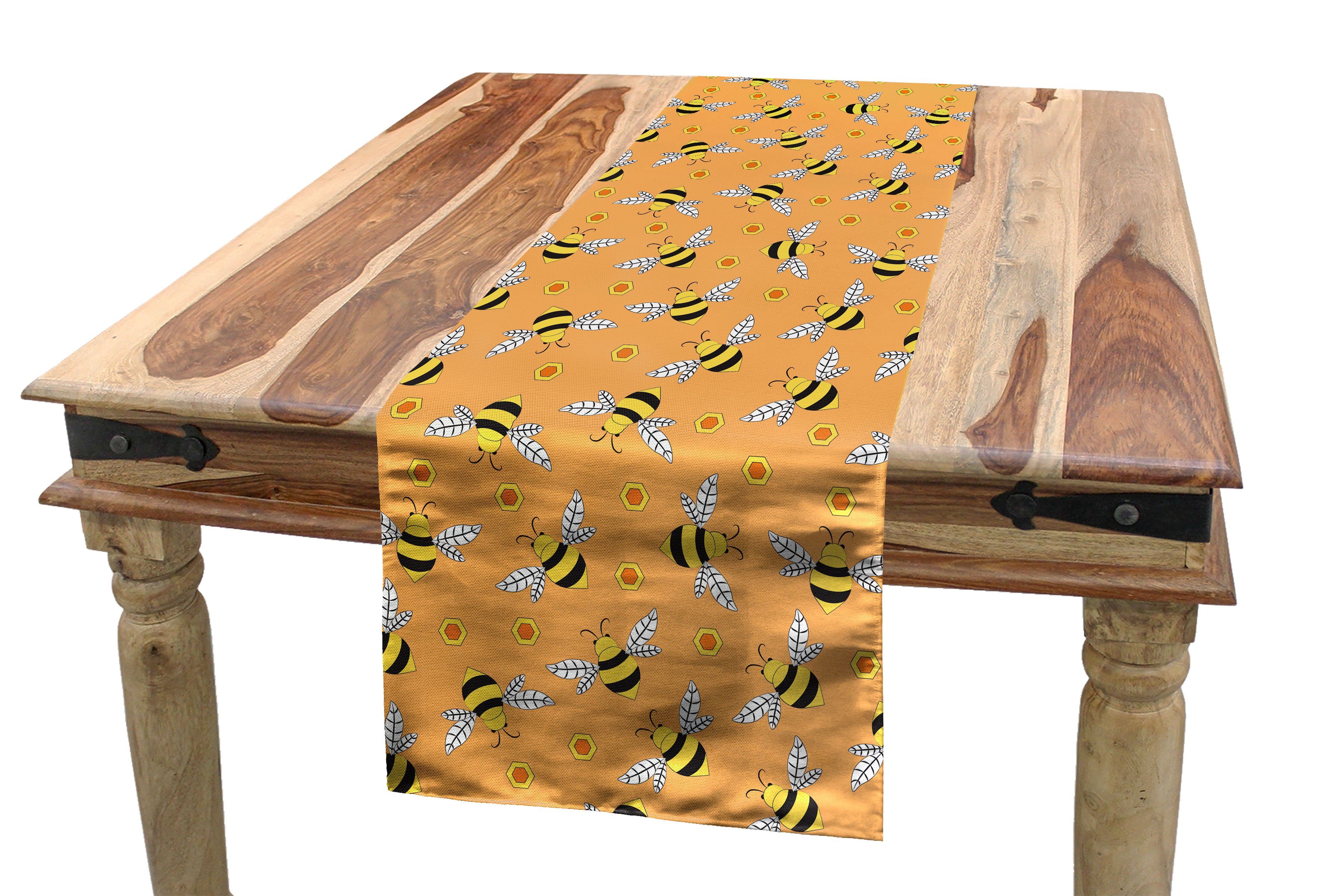 Abakuhaus Tischläufer Esszimmer Küche Bee Tischläufer, Shapes Honey Hexagon und Fliegen Dekorativer Rechteckiger