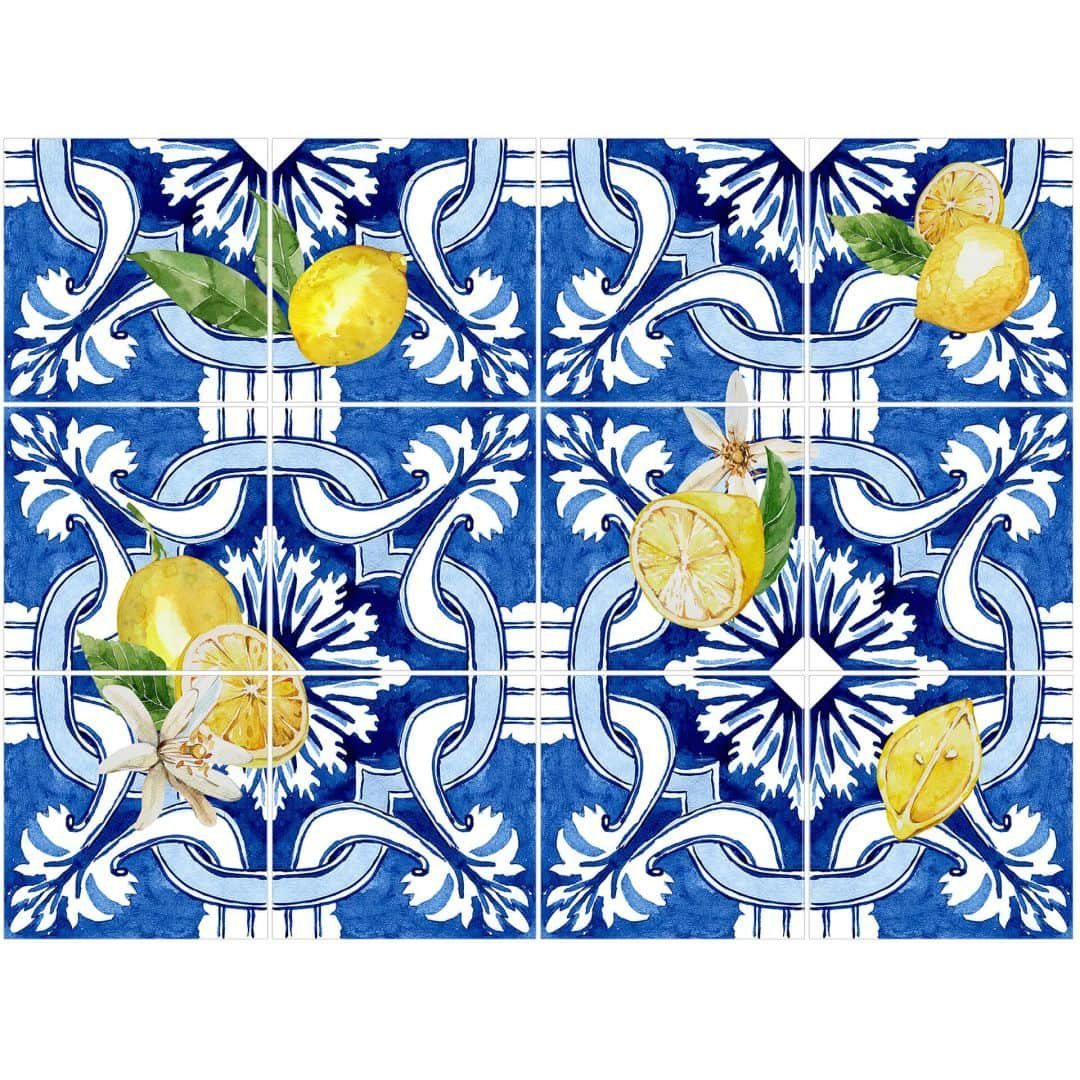 K&L Wall Art Fliesenaufkleber selbstklebend Wandschutz Sticker Set Sizilien Zitrone Italien Gelb