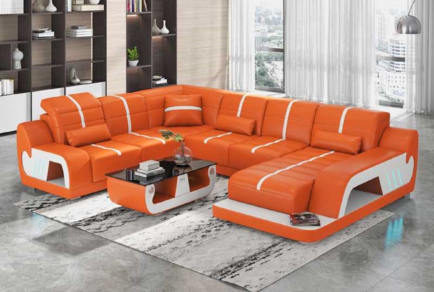 JVmoebel Ecksofa Modern Wohnlandschaft Sofa U Form Ecksofa Designersofa Kunstleder, 4 Teile, Made in Europe Orange