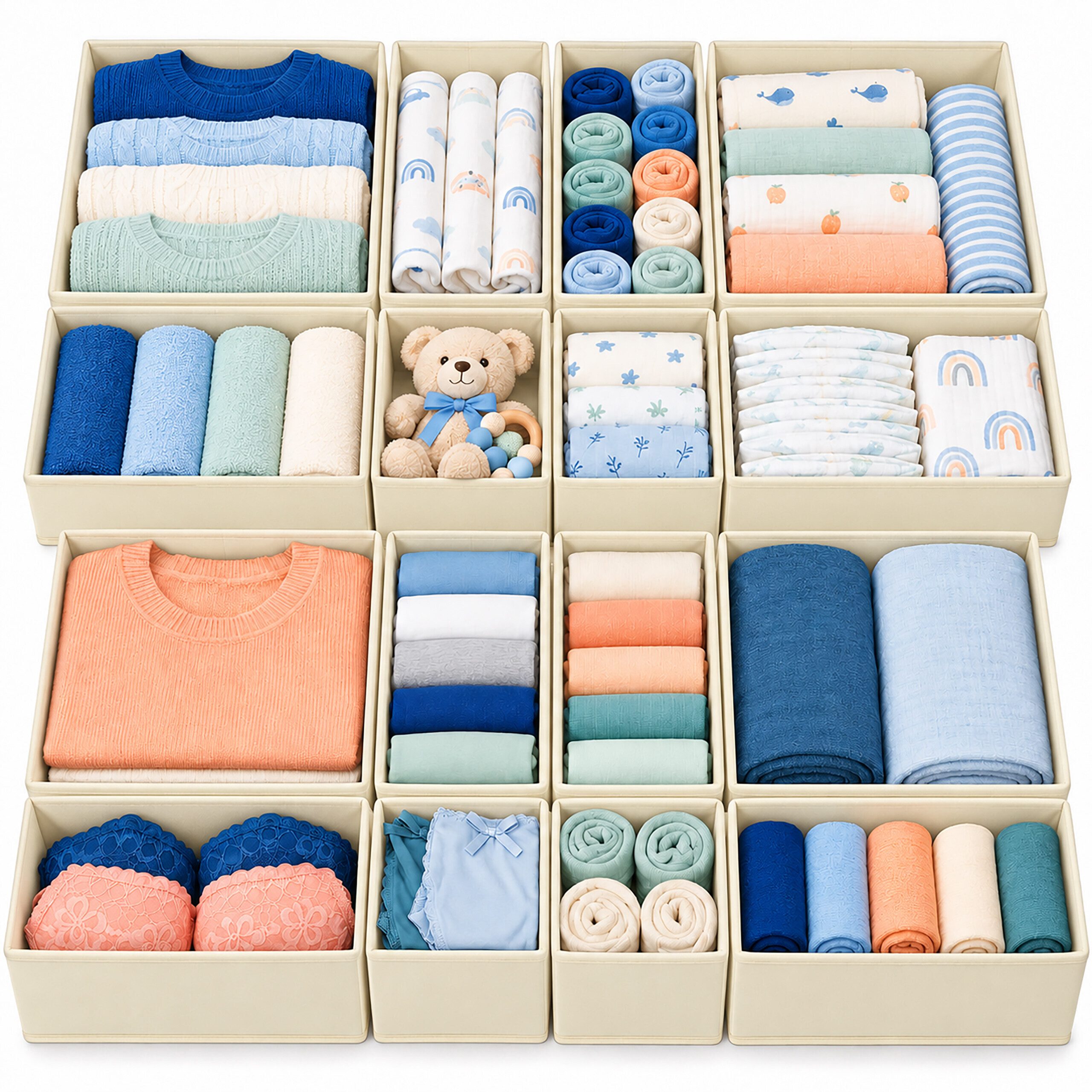 relaxdays Schubladeneinsatz Schubladen Ordnungssystem 16-tlg. Set (16 St), Beige