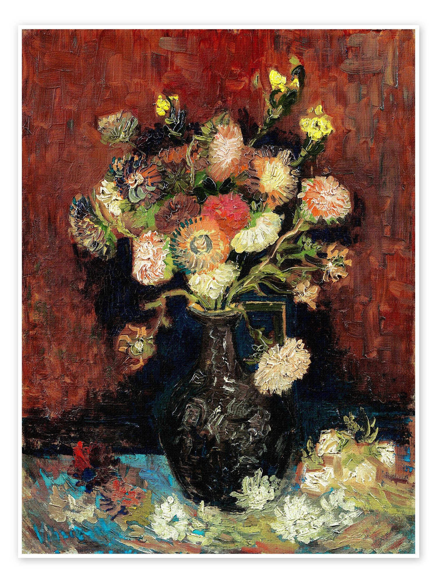 Posterlounge Poster Vincent van Gogh, Vase mit chinesischen Astern und Gladiolen, Wohnzimmer Malerei