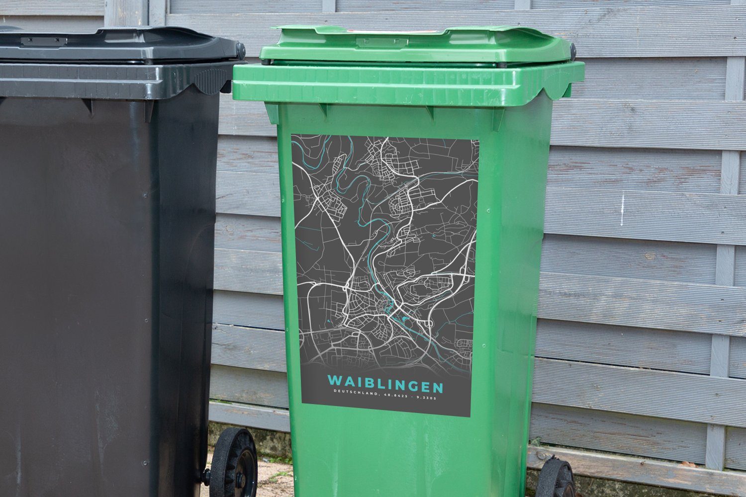 Waiblingen Blau MuchoWow Container, - Sticker, Mülleimer-aufkleber, Karte Abfalbehälter (1 Deutschland - - - Mülltonne, Stadtplan Wandsticker St),